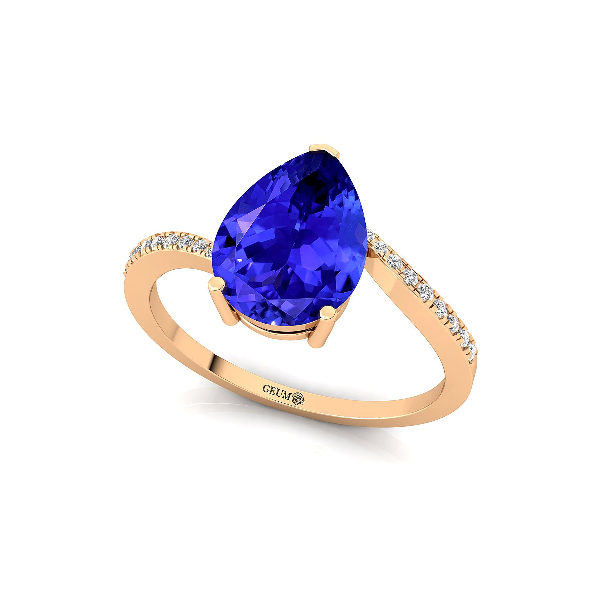 Twisted Up Down Band Pear Shaped Tanzanite Ring with Accent Diamonds - GeumJewels