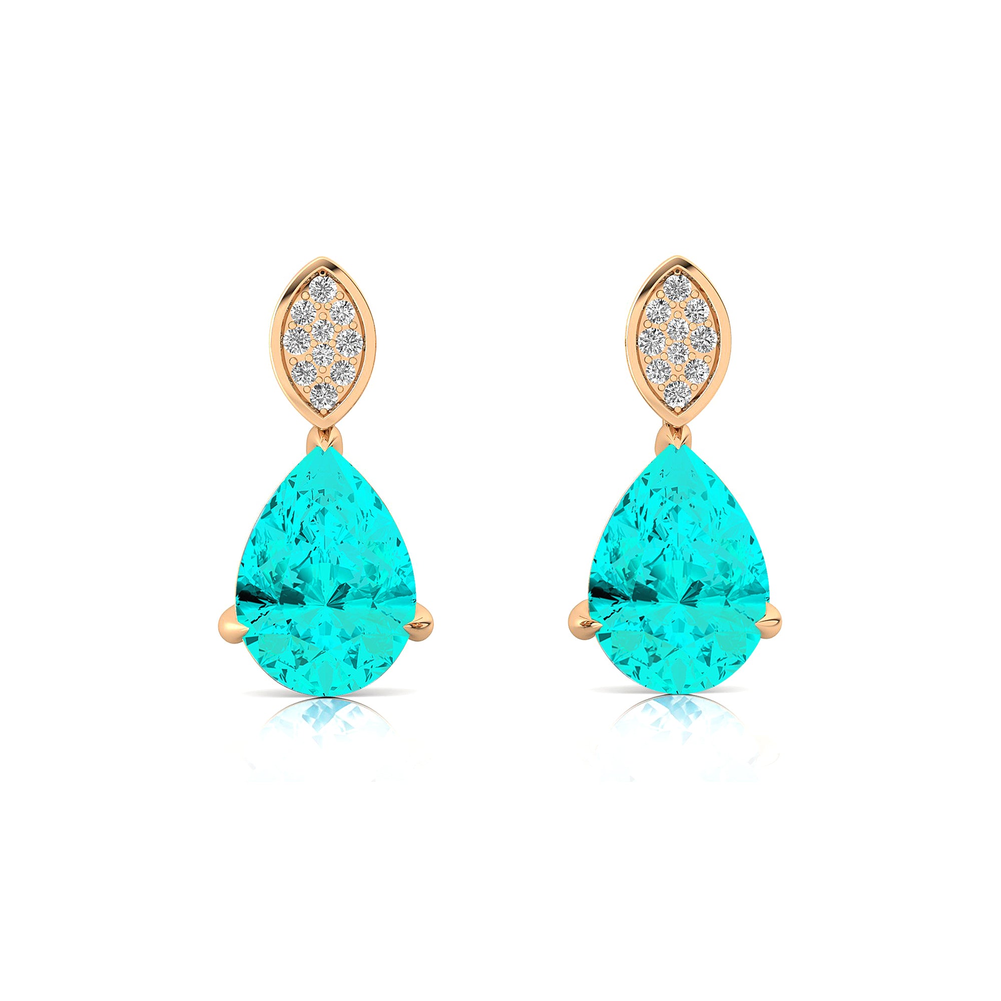 Illussion Set Diamond Earrings with Pear Cut Paraiba Tourmaline - GeumJewels