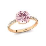 Classic Six Prong Round Solitaire Morganite Ring with Accent Diamond Band - GeumJewels