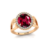 Vintage Love Inspired Oval Garnet Halo Diamond Engagement Ring - GeumJewels