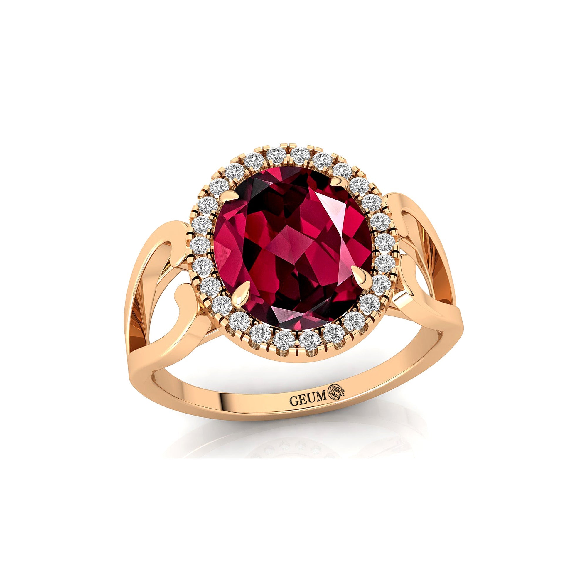 Vintage Love Inspired Oval Garnet Halo Diamond Engagement Ring - GeumJewels