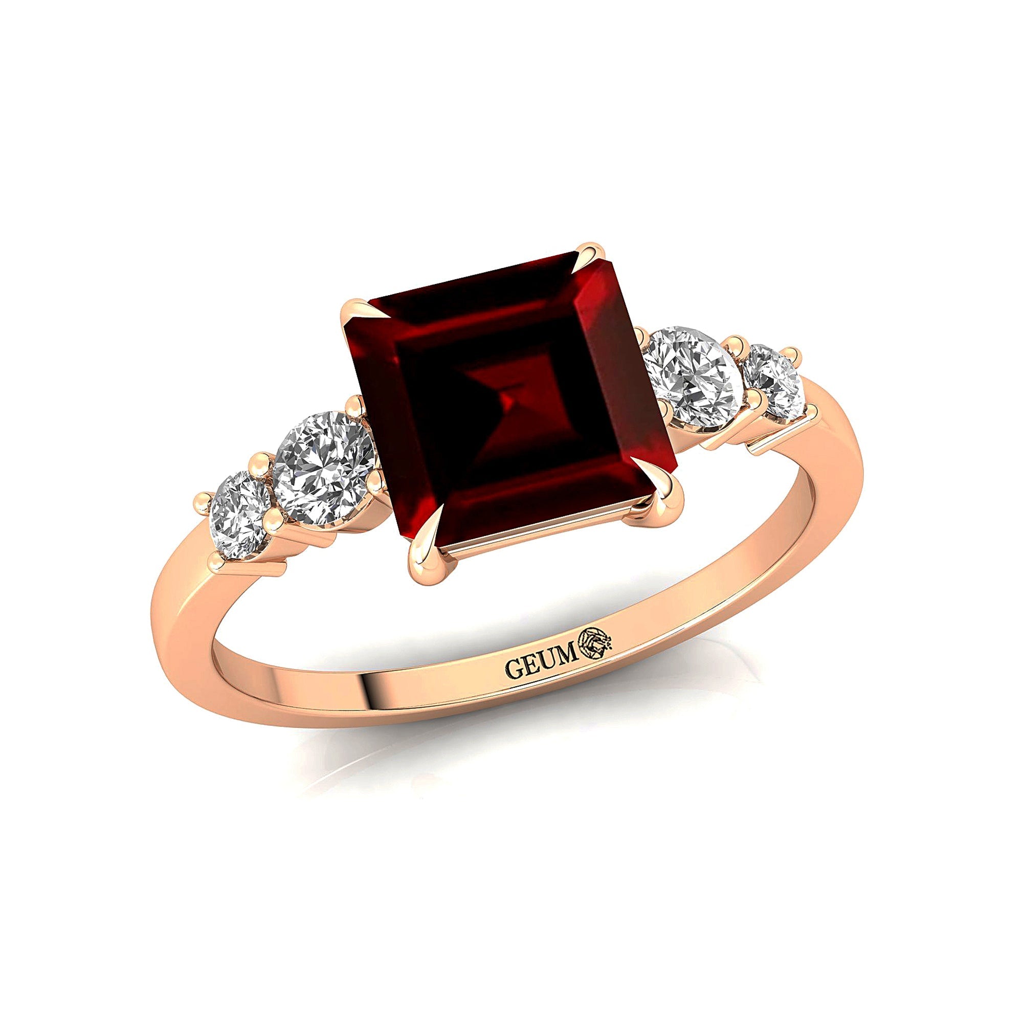 Princess Cut Garnet Graduating Accent Diamond Ring - GeumJewels