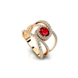 Solitaire Round Ruby Cocktail Diamond Ring - GeumJewels
