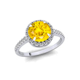 Classic Round Halo Diamonds with Solitaire Yellow Sapphire Engagement Ring - GeumJewels