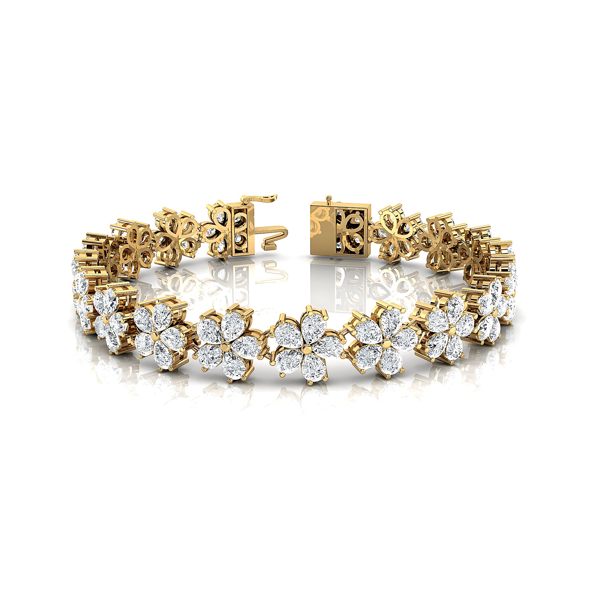 Flower Inspired Pear Set Diamond Statement Bracelet - GeumJewels