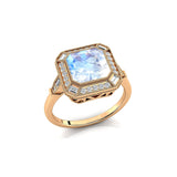 Vintage Style Square Cut Moonstone Diamond Ring - GeumJewels