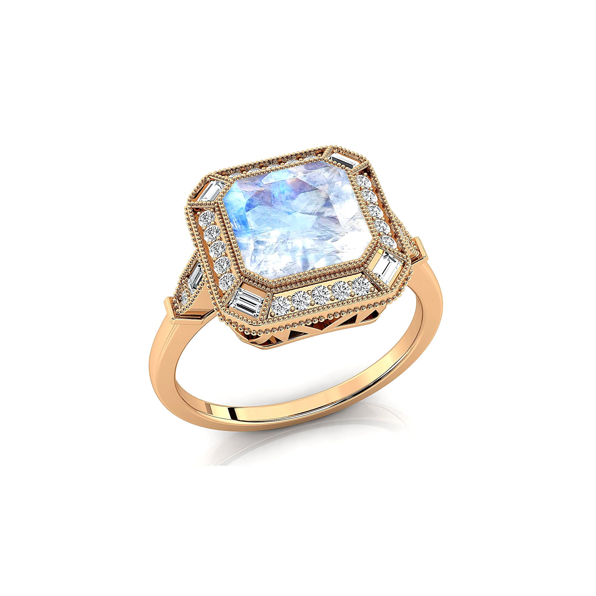Vintage Style Square Cut Moonstone Diamond Ring - GeumJewels