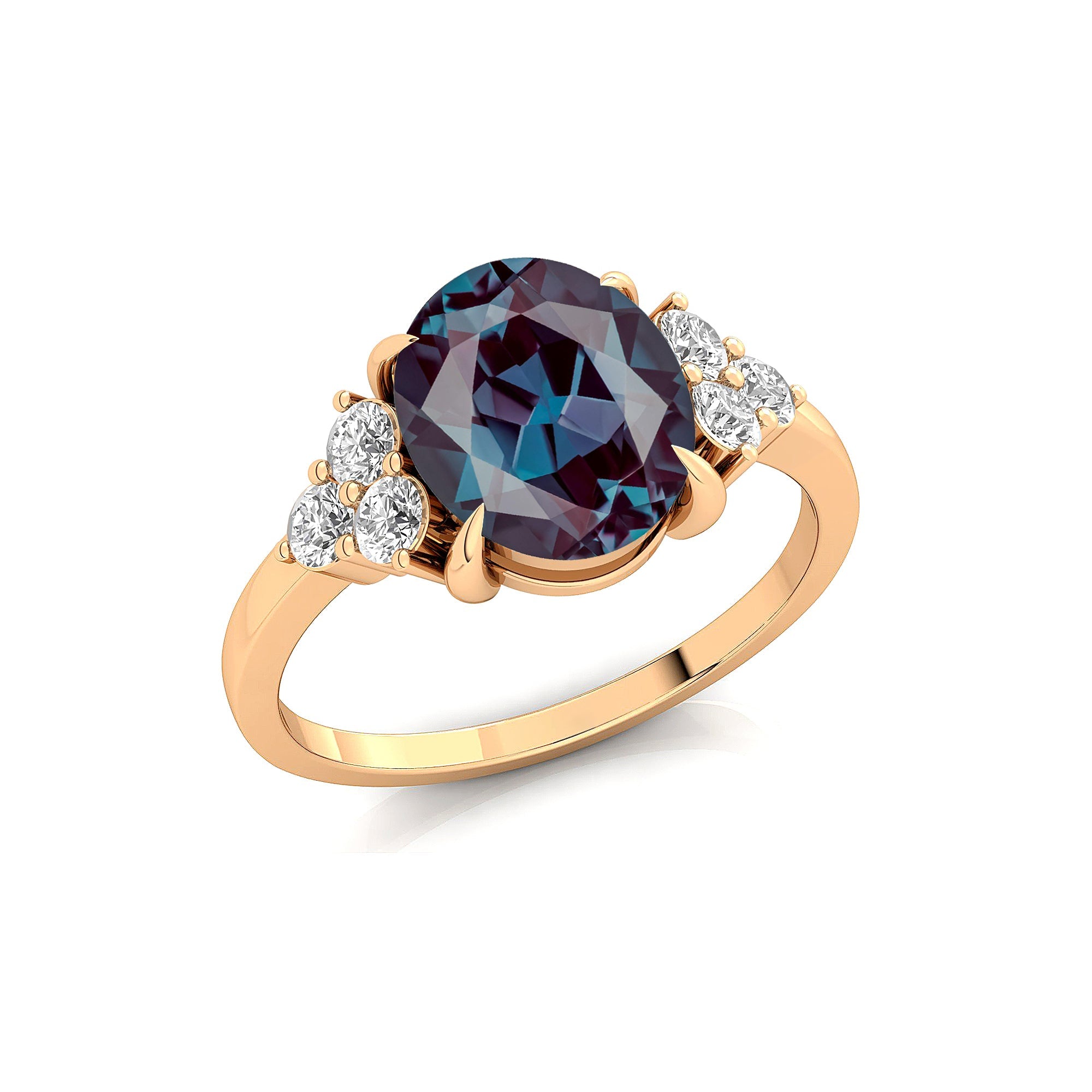 Trio Diamond Engagement Ring with Oval Cut Alexandrite - GeumJewels