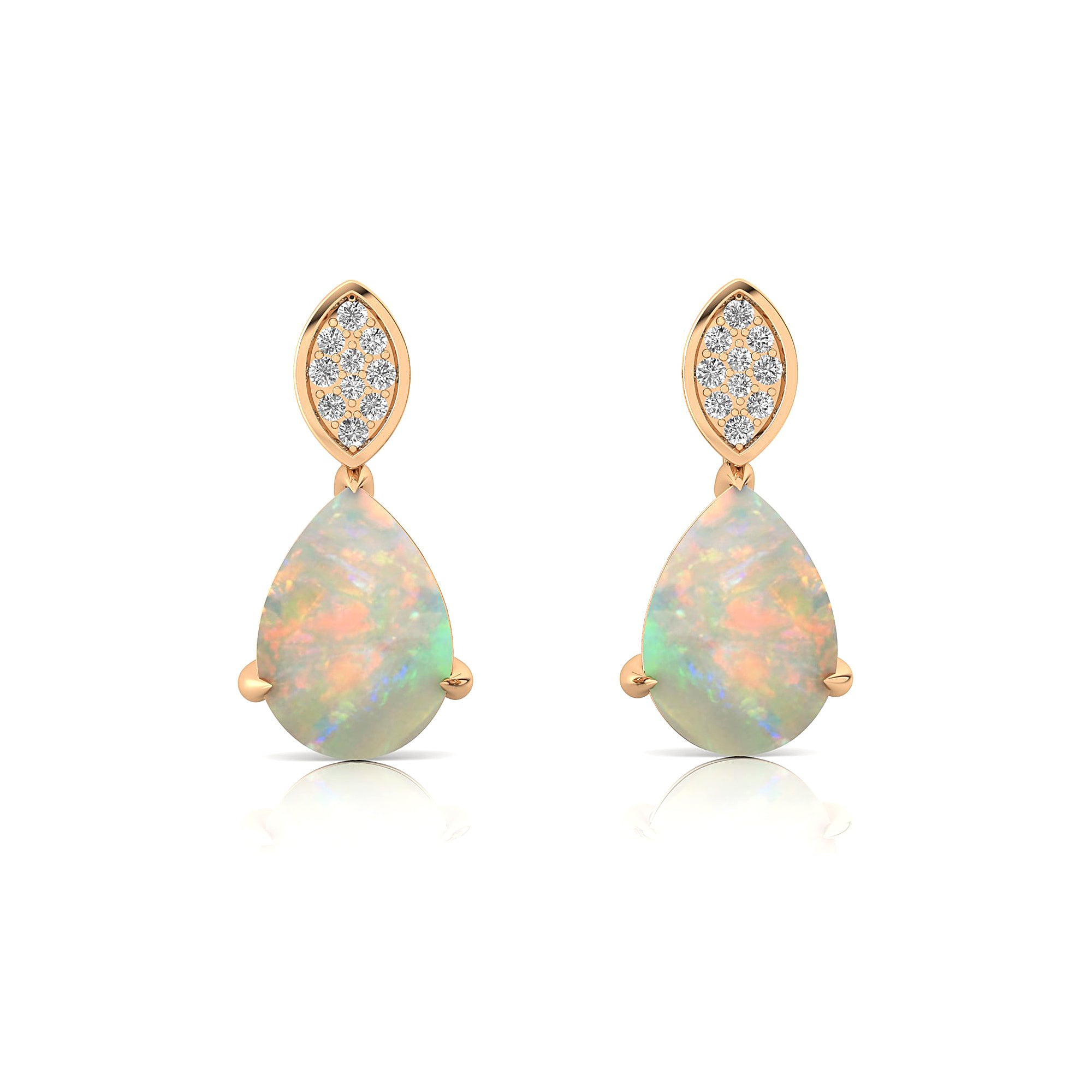 Illussion Set Diamond Earrings with Pear Cut Opal - GeumJewels