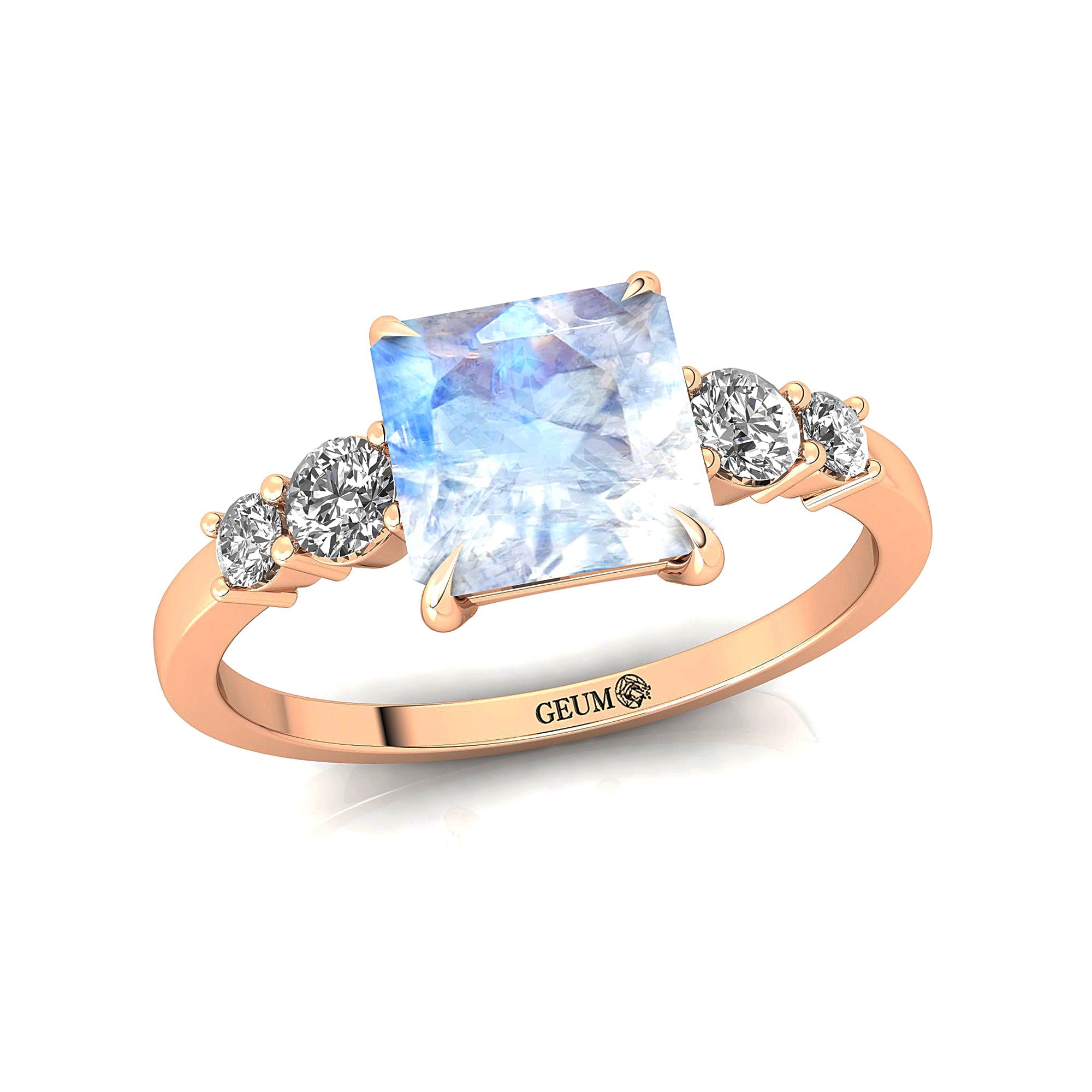 Princess Cut Moonstone Graduating Accent Diamond Ring - GeumJewels