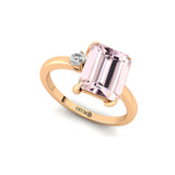 Emerald Shaped Morganite with 3mm Accent Solitaire Engagement Ring - GeumJewels