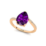 Twisted Up Down Band Pear Shaped Amethyst Ring with Accent Diamonds - GeumJewels