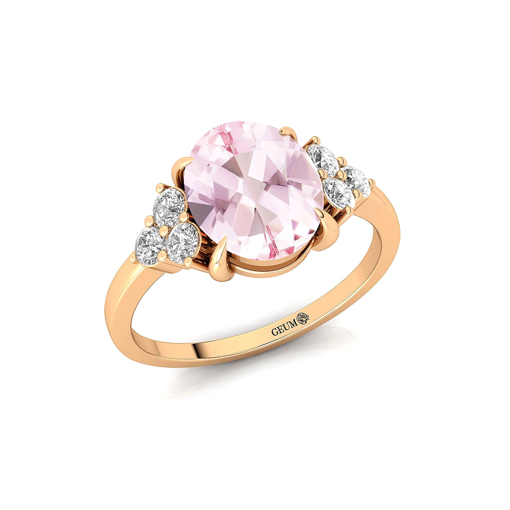 Trio Diamond Engagement Ring with Oval Cut Morganite - GeumJewels
