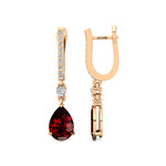 Lever Back Diamond Drop Earrings with Pear Cut Garnet - GeumJewels