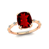 Cushion Cut Garnet Engagement Ring with Distant Diamond Band - GeumJewels