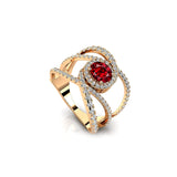 Solitaire Round Garnet Cocktail Diamond Ring - GeumJewels