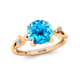 Criss Cross Nature Inspired Diamond Ring  with Round Swiss Blue Topaz - GeumJewels