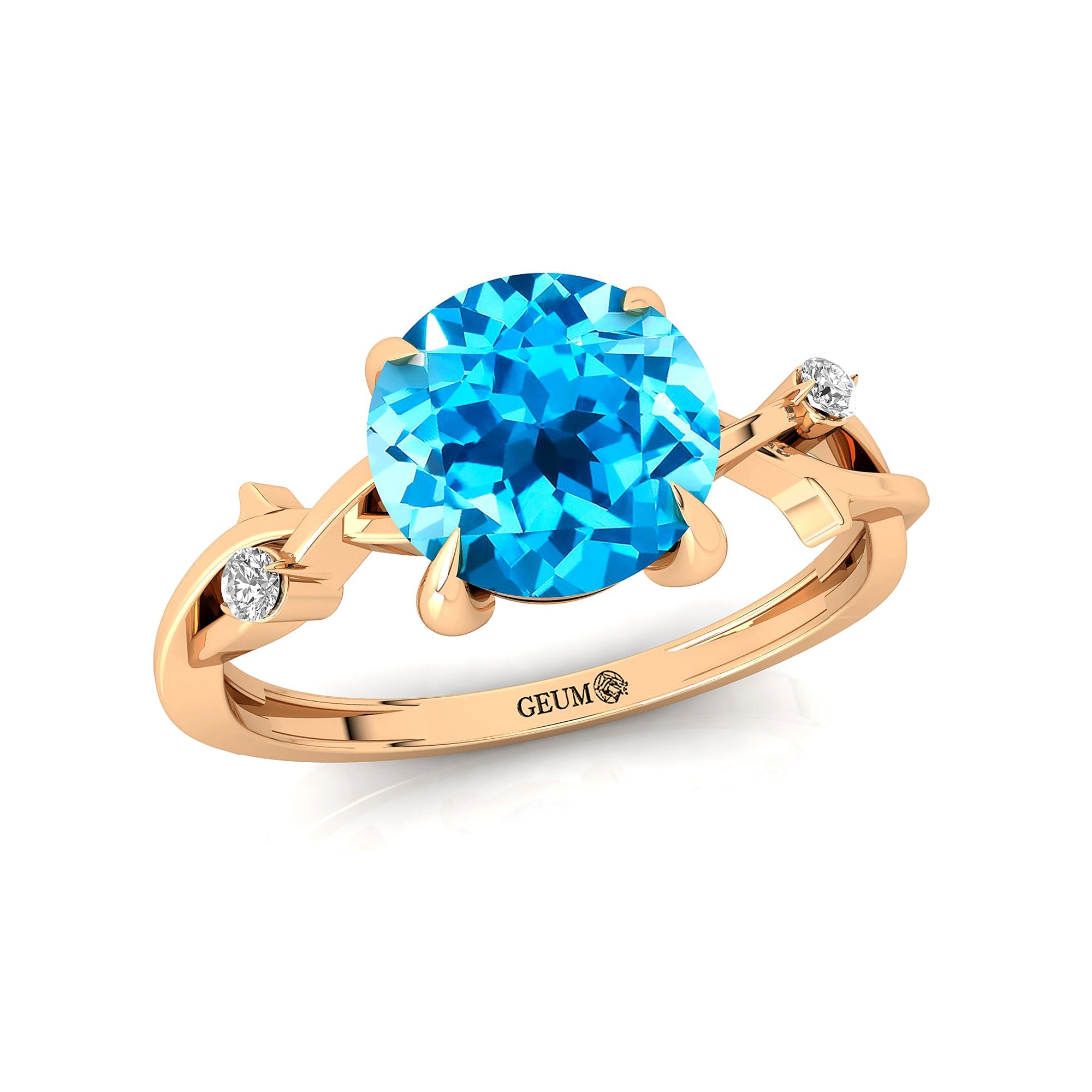 Criss Cross Nature Inspired Diamond Ring  with Round Swiss Blue Topaz - GeumJewels