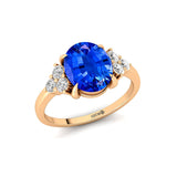 Trio Diamond Engagement Ring with Oval Cut Blue Sapphire - GeumJewels