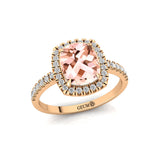 Elongated Cushion Halo Set Morganite Engagement Ring with Diamond Band - GeumJewels