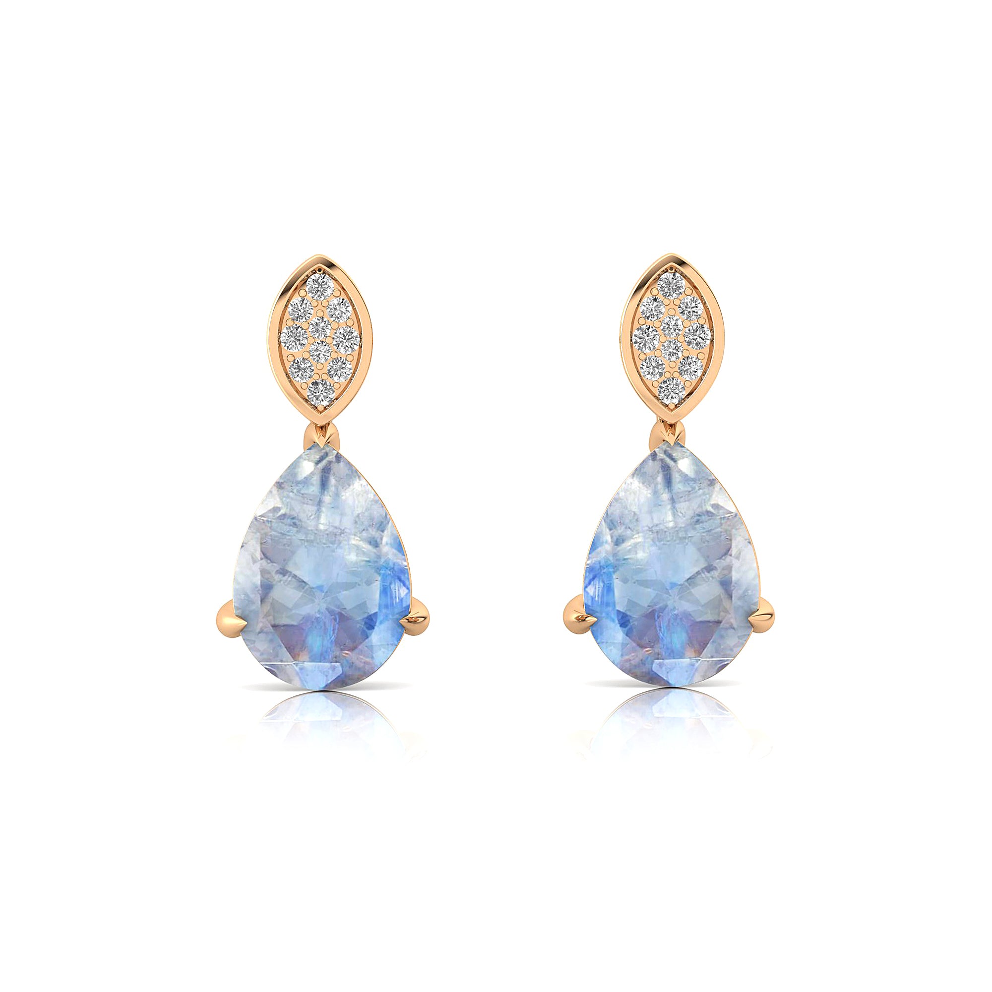 Illussion Set Diamond Earrings with Pear Cut Moonstone - GeumJewels