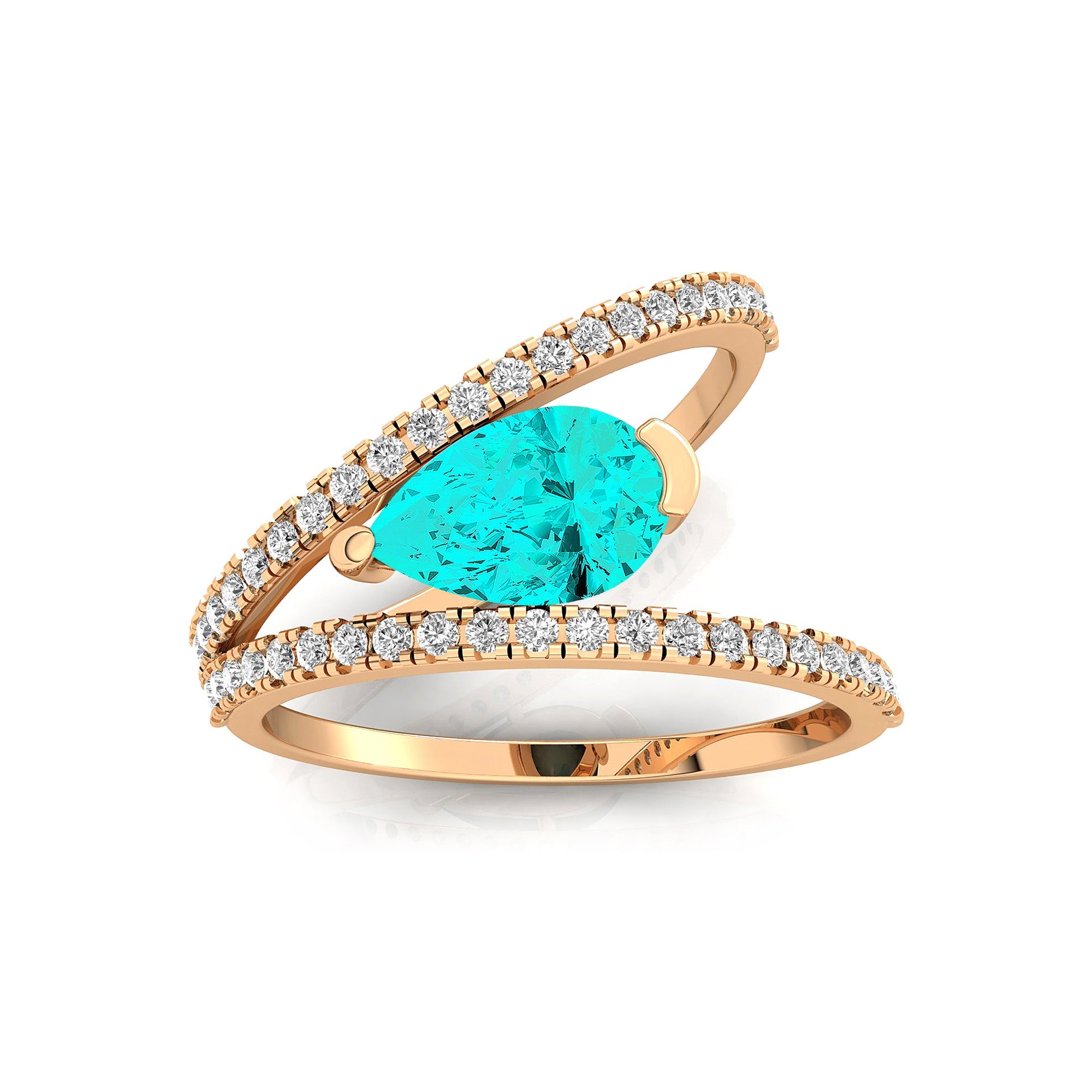 Fashionable V Shaped Diamond Ring with Pear Cut Paraiba Tourmaline - GeumJewels
