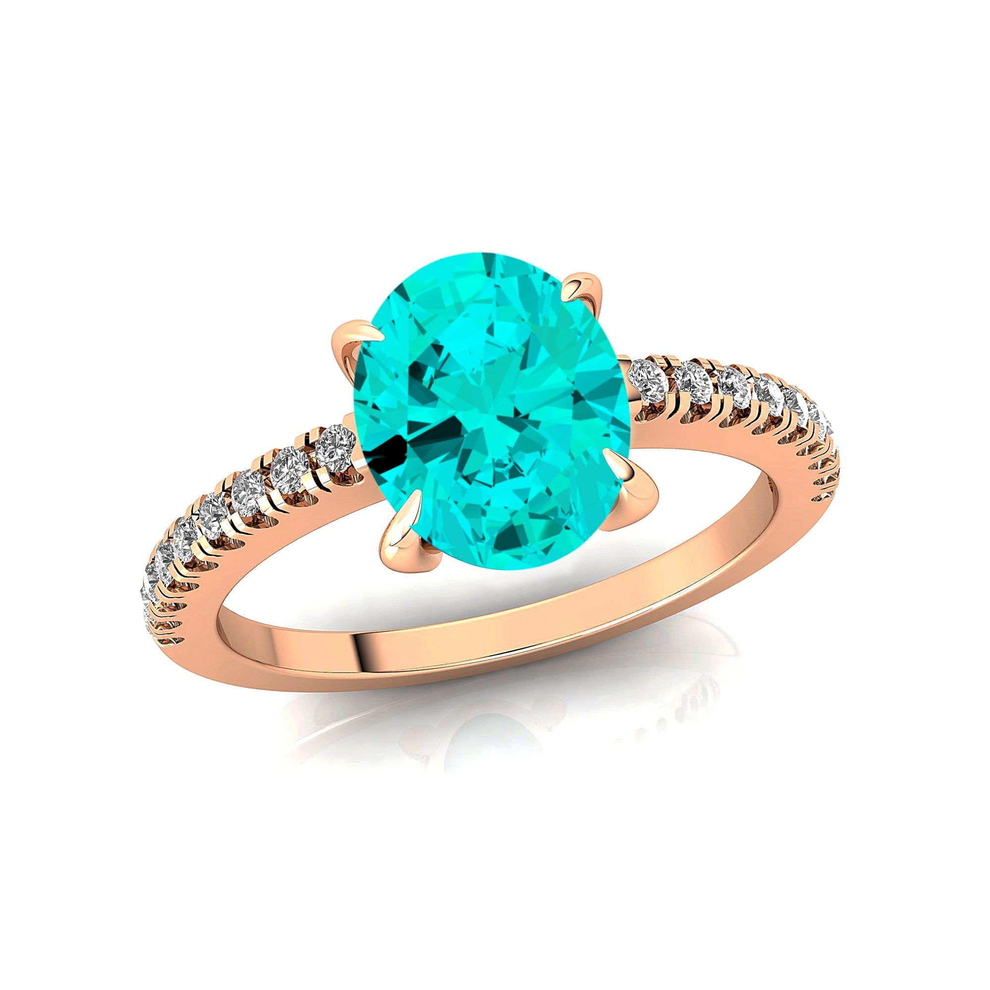 Oval Solitaire Paraiba Tourmaline with Accent Diamonds Engagement Ring - GeumJewels