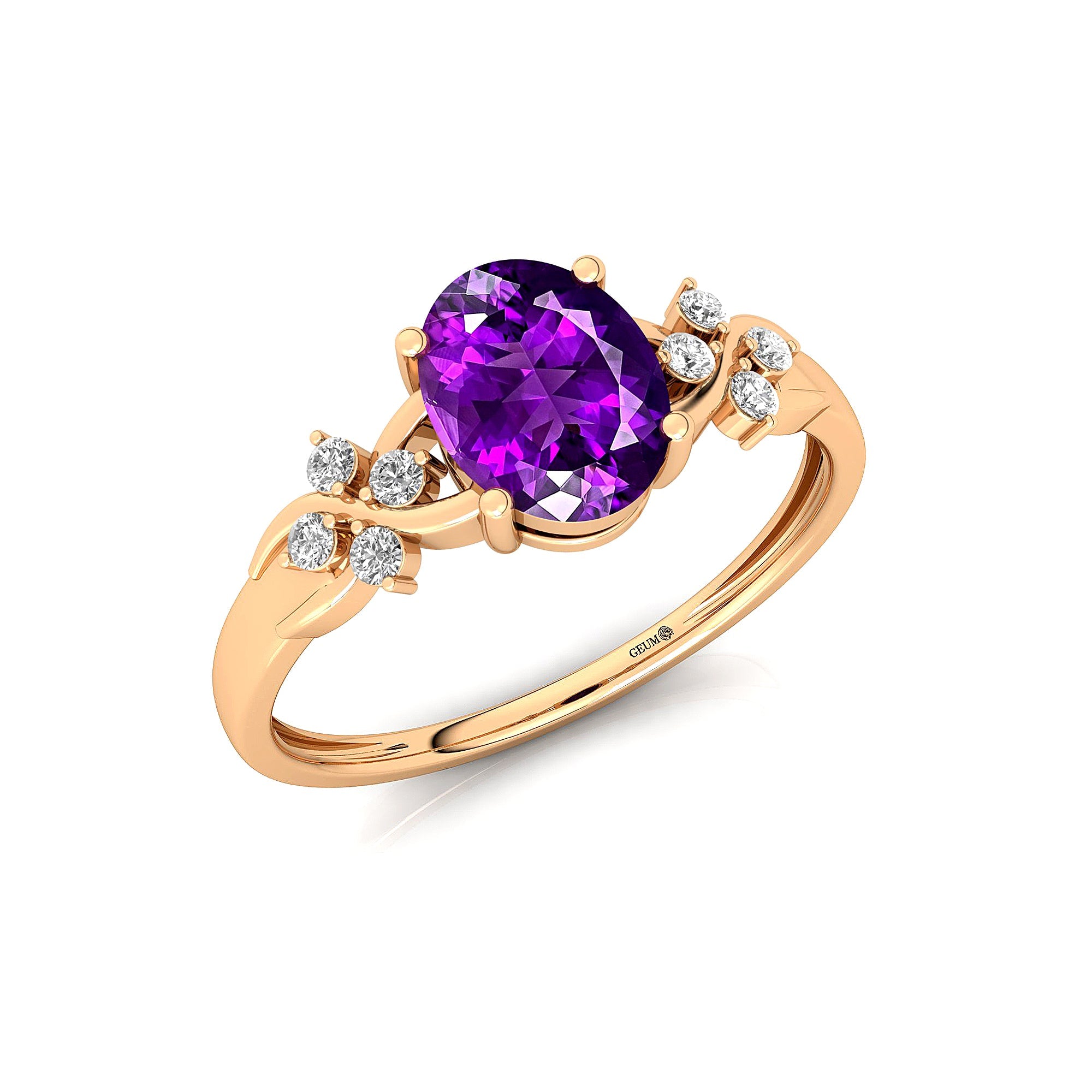 Criss Cross Diamond Ring with Oval Cut Amethyst - GeumJewels