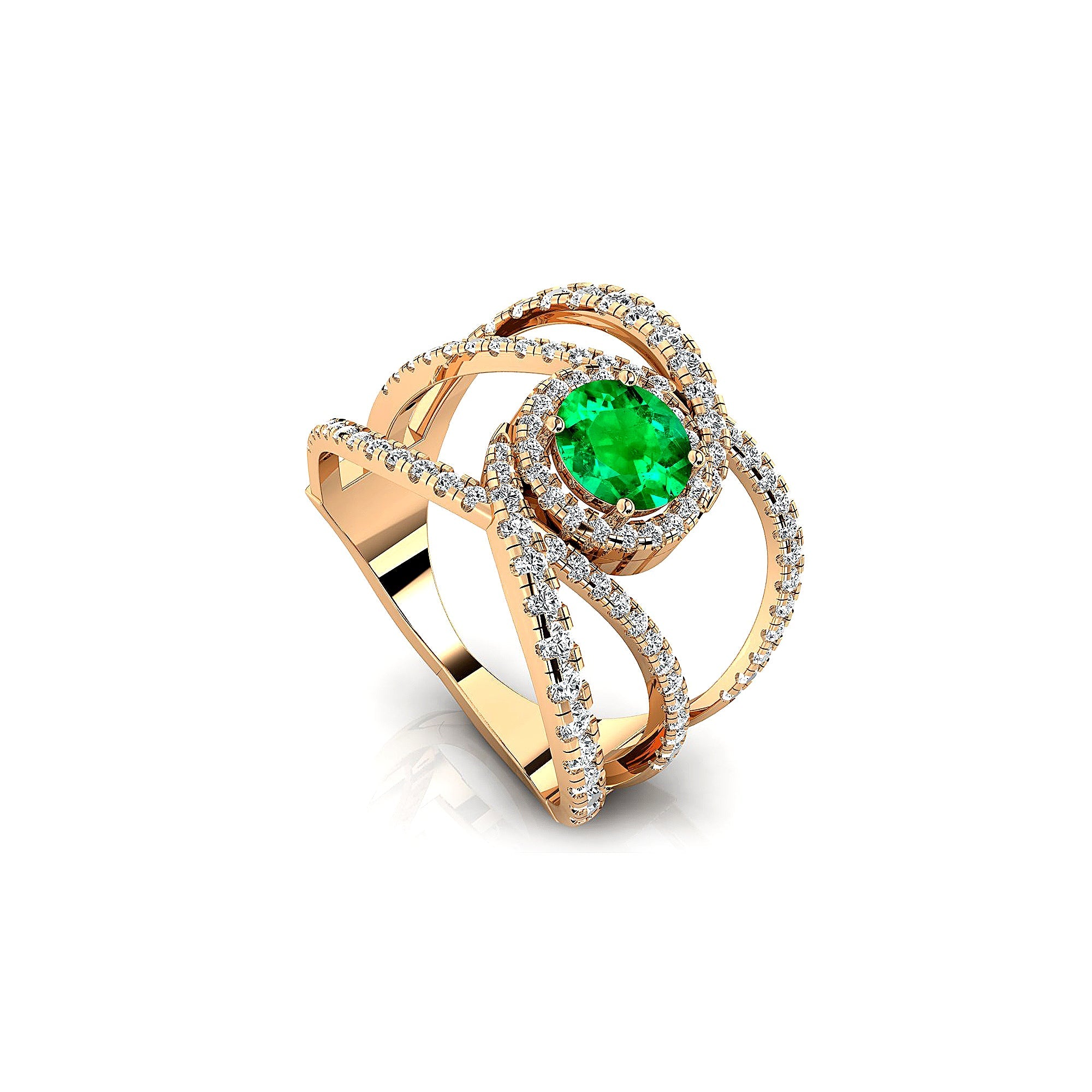 Solitaire Round Emerald Cocktail Diamond Ring - GeumJewels