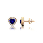 Heart Shaped Tanzanite Halo Diamond Stud Earrings - GeumJewels