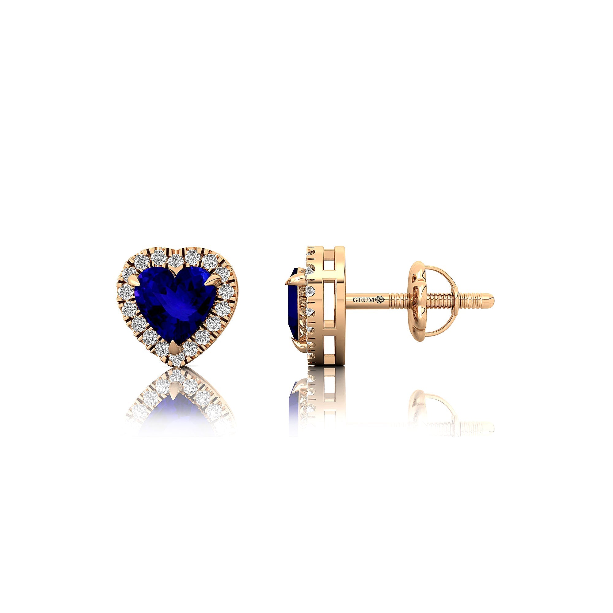Heart Shaped Tanzanite Halo Diamond Stud Earrings - GeumJewels