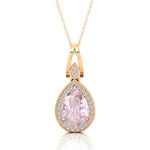 Classic Teardrop Shaped Morganite Halo Diamond Dangle Pendant - GeumJewels