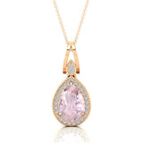 Classic Teardrop Shaped Morganite Halo Diamond Dangle Pendant - GeumJewels