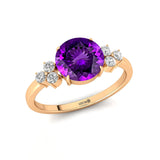 Trio Diamond Engagement Ring with Round Solitaire Amethyst - GeumJewels