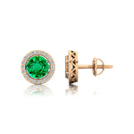 Round Solitaire Emerald Halo Diamond Stud Earrings - GeumJewels