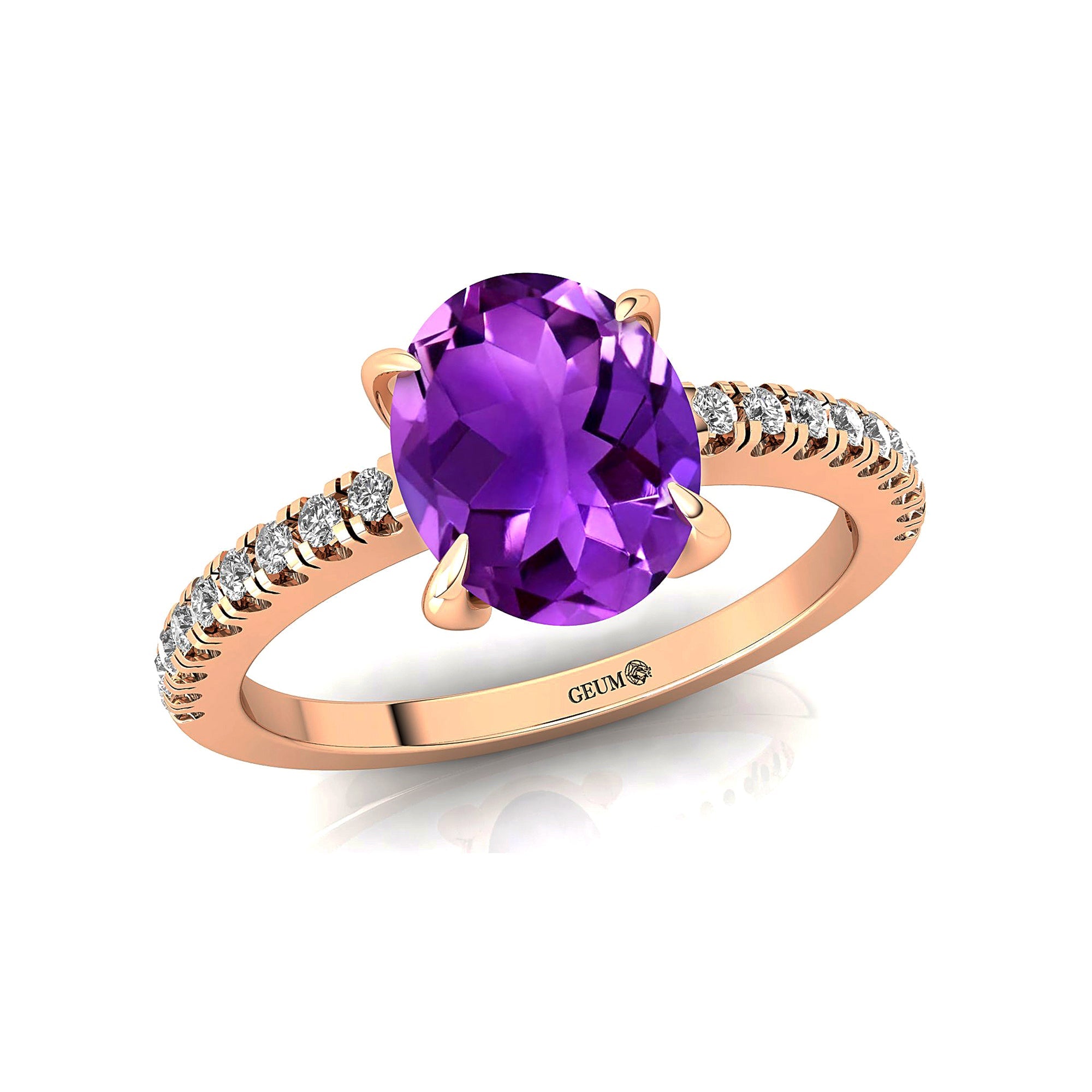 Oval Solitaire Amethyst with Accent Diamonds Engagement Ring - GeumJewels