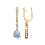 Lever Back Diamond Drop Earrings with Pear Cut Moonstone - GeumJewels