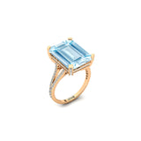 Emerald Cut Aquamarine Split Shank Engagement Ring with Diamonds - GeumJewels