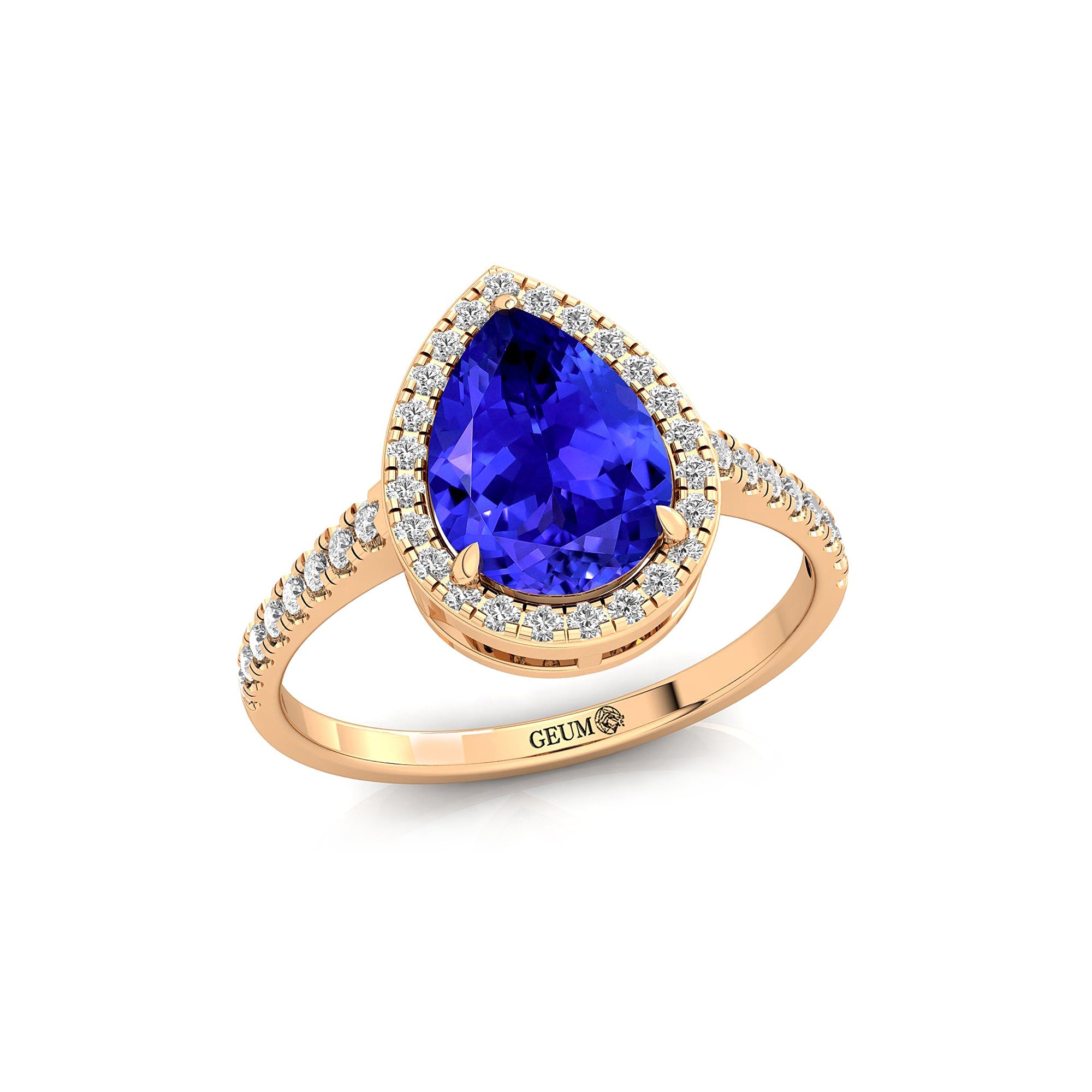 Classic Pear Shaped Tanzanite Halo Diamond Engagement Ring - GeumJewels