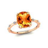 Cushion Cut Citrine Engagement Ring with Distant Diamond Band - GeumJewels