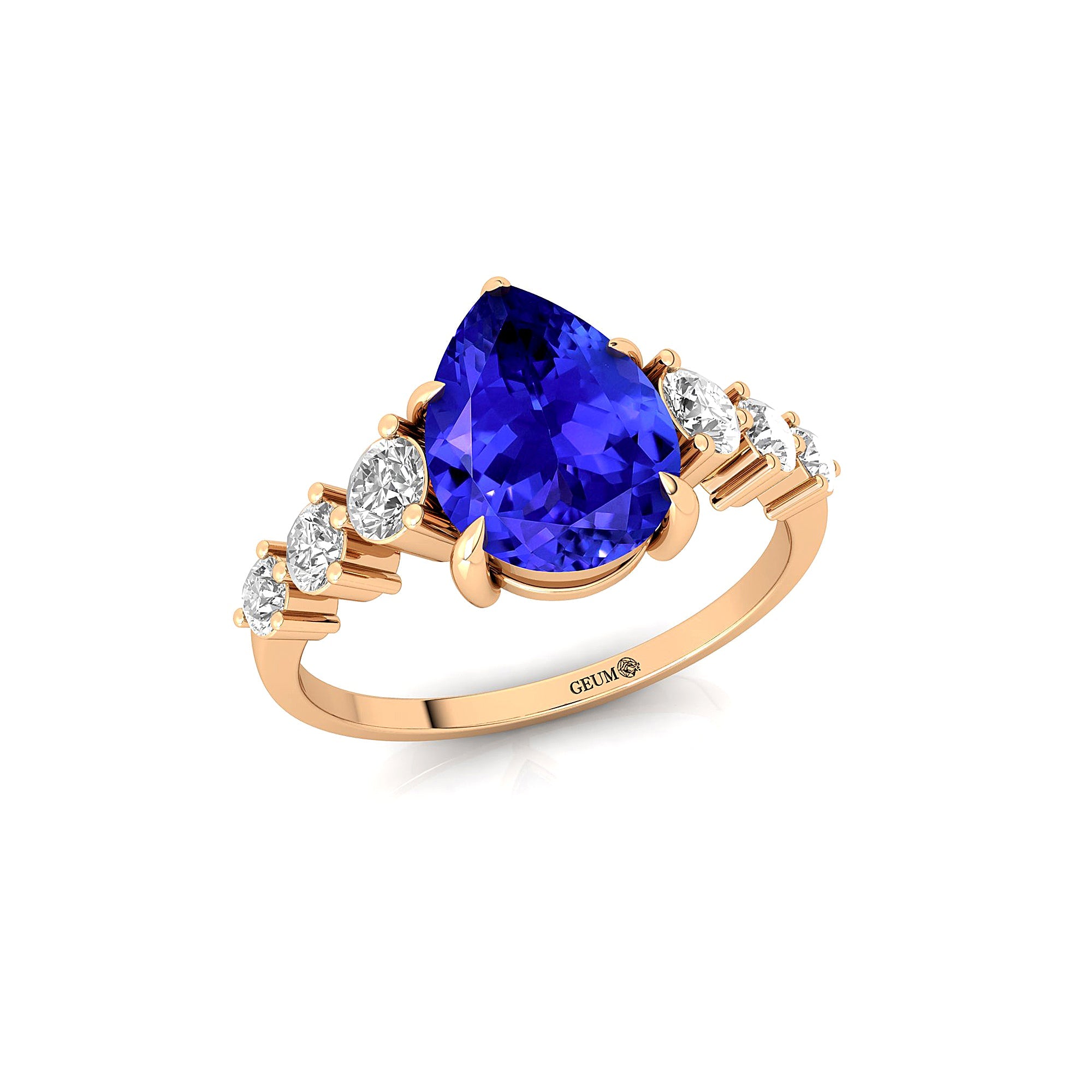 Pear Cut Tanzanite with Graduated Diamonds Ring - GeumJewels