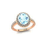 Oval Solitaire Aquamarine Halo Diamond Engagement Ring - GeumJewels
