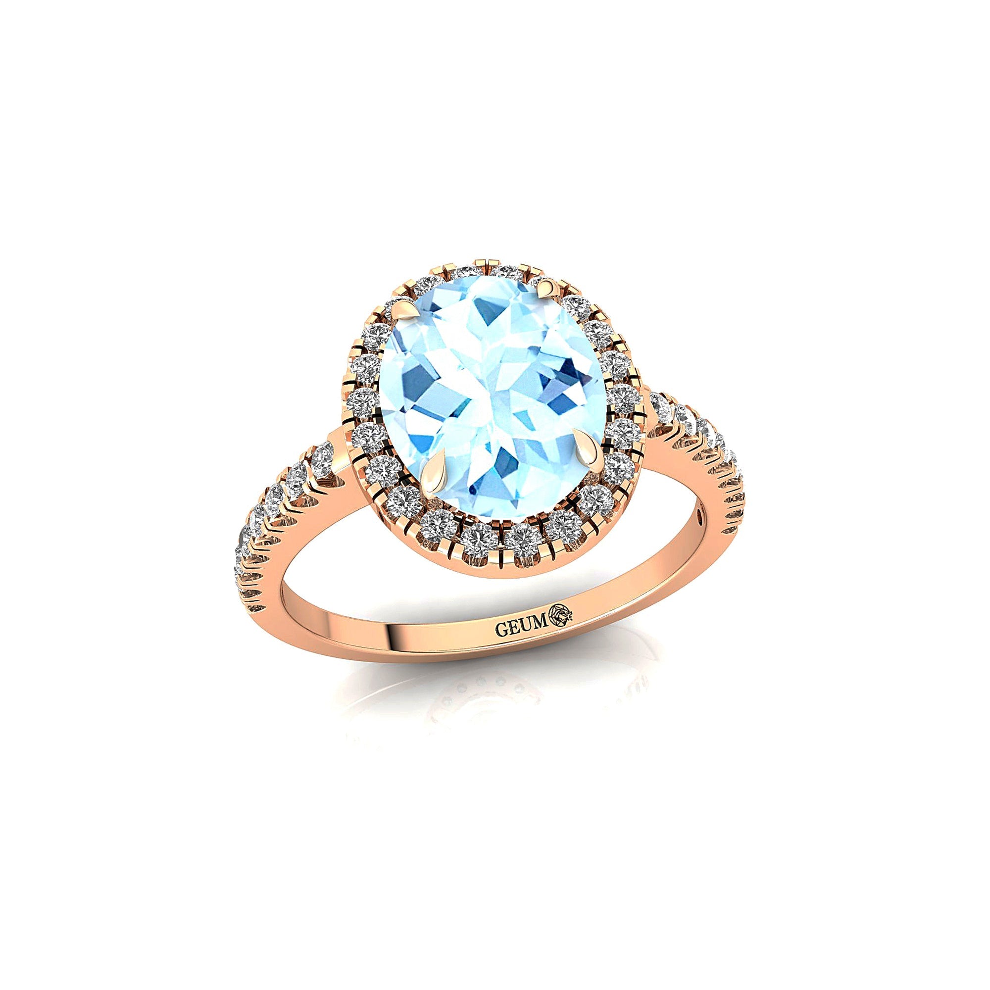 Oval Solitaire Aquamarine Halo Diamond Engagement Ring - GeumJewels