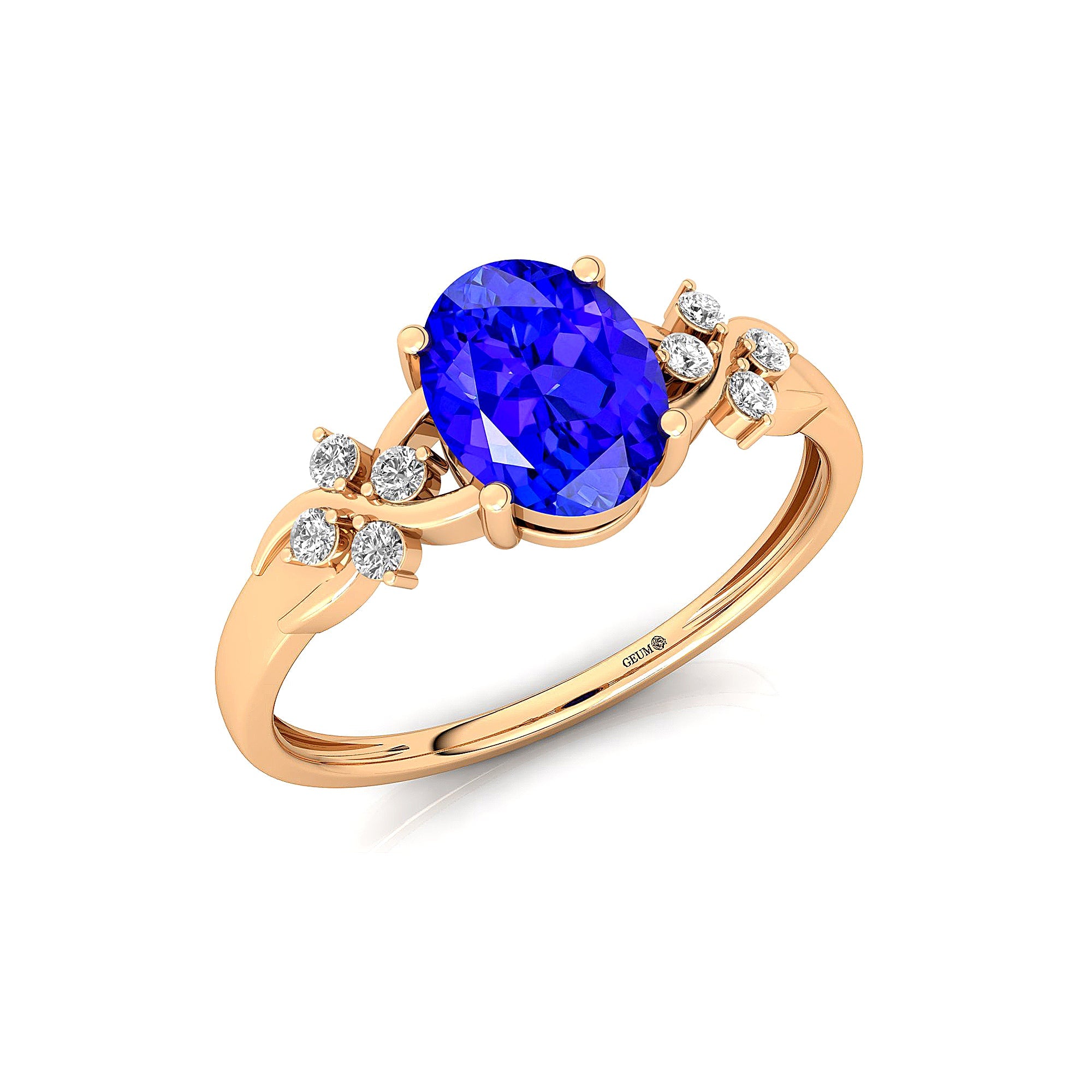 Criss Cross Diamond Ring with Oval Cut Tanzanite - GeumJewels