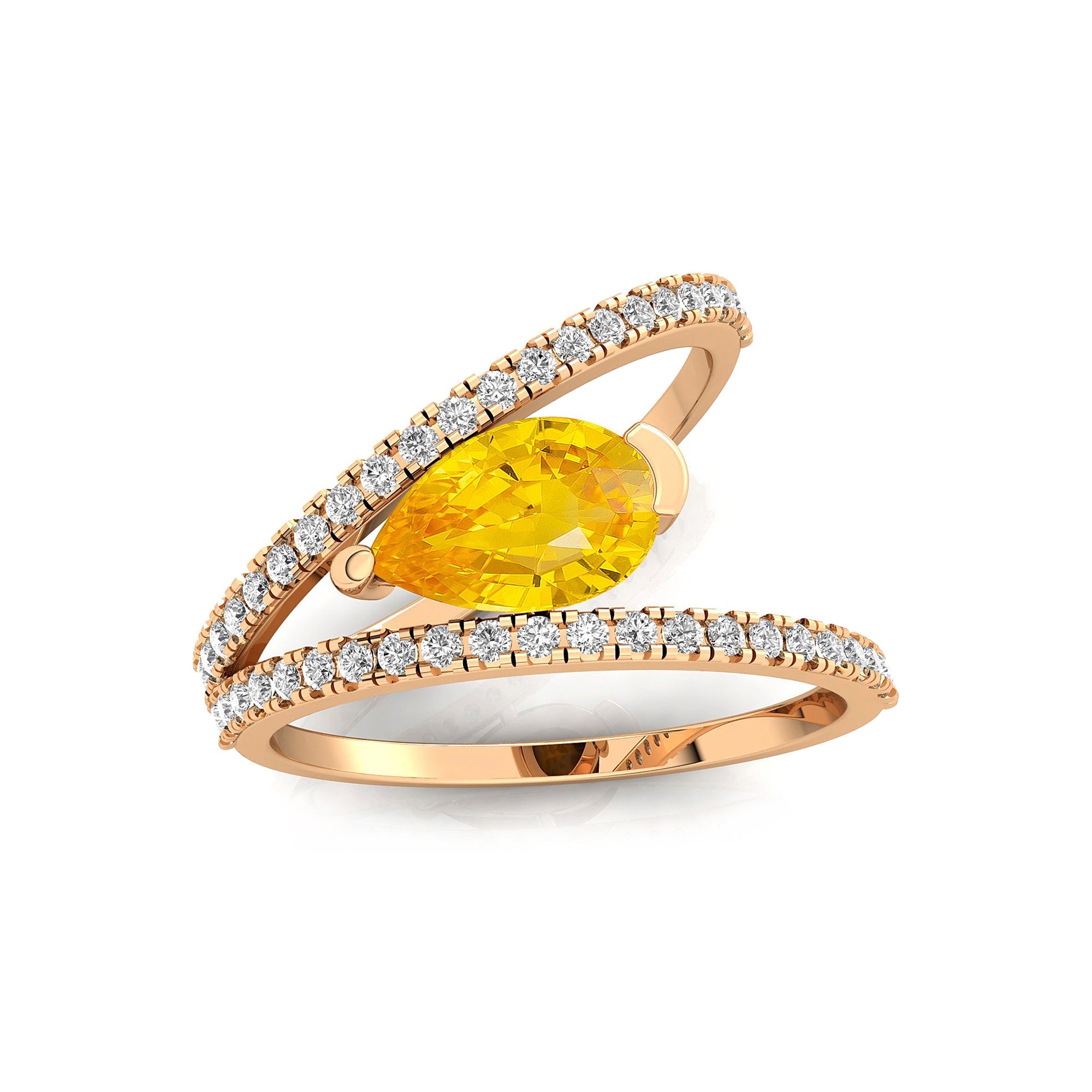 Fashionable V Shaped Diamond Ring with Pear Cut Yellow Sapphire - GeumJewels