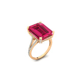 Emerald Cut Pink Sapphire Split Shank Engagement Ring with Diamonds - GeumJewels
