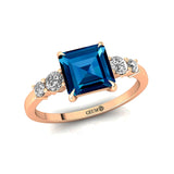 Princess Cut London Blue Topaz Graduating Accent Diamond Ring - GeumJewels