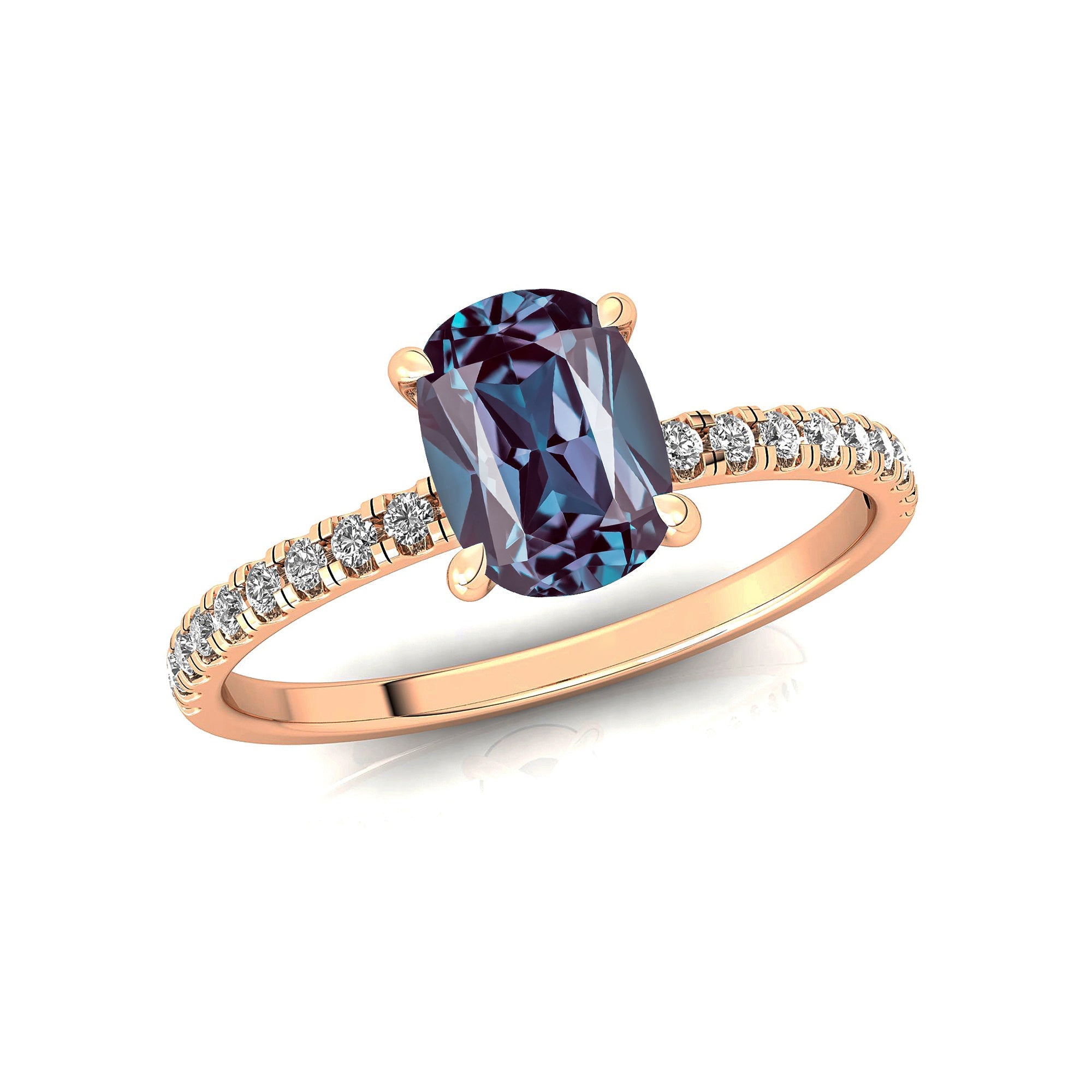 Long Cushion Alexandrite Thin Diamond Promise Ring - GeumJewels