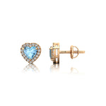 Heart Shaped Aquamarine Halo Diamond Stud Earrings - GeumJewels