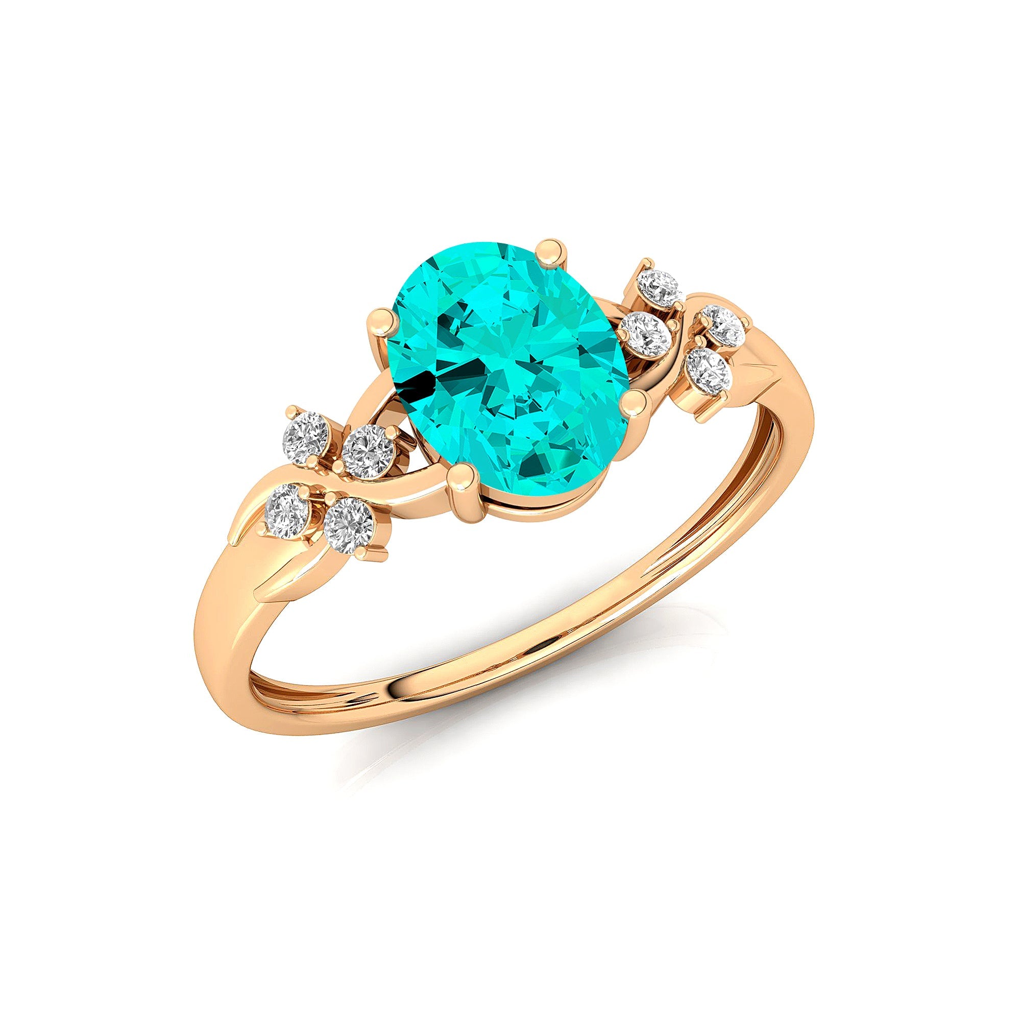 Criss Cross Diamond Ring with Oval Cut Paraiba Tourmaline - GeumJewels